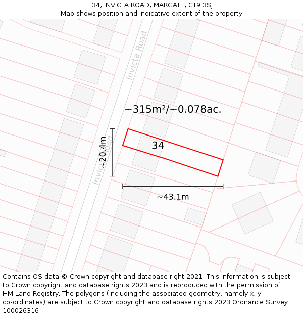 34, INVICTA ROAD, MARGATE, CT9 3SJ: Plot and title map