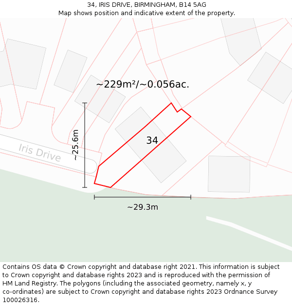 34, IRIS DRIVE, BIRMINGHAM, B14 5AG: Plot and title map