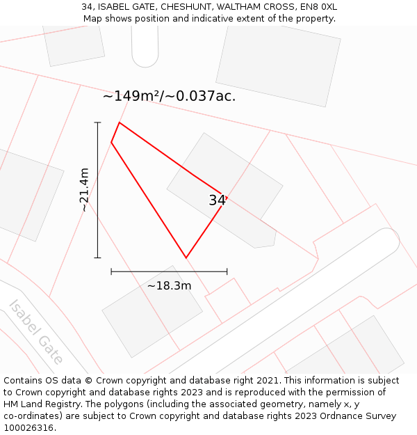 34, ISABEL GATE, CHESHUNT, WALTHAM CROSS, EN8 0XL: Plot and title map