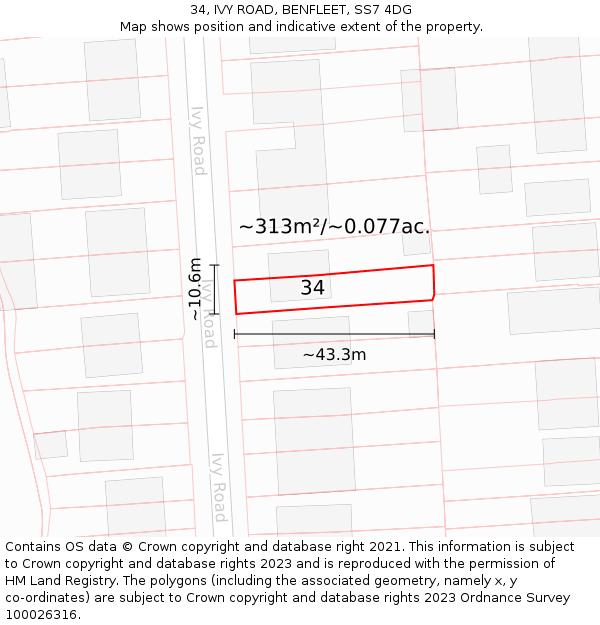 34, IVY ROAD, BENFLEET, SS7 4DG: Plot and title map