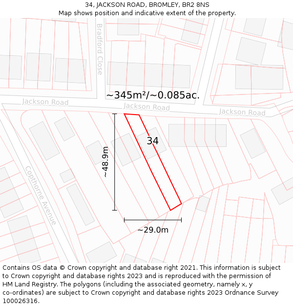 34, JACKSON ROAD, BROMLEY, BR2 8NS: Plot and title map