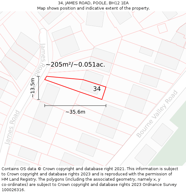 34, JAMES ROAD, POOLE, BH12 1EA: Plot and title map