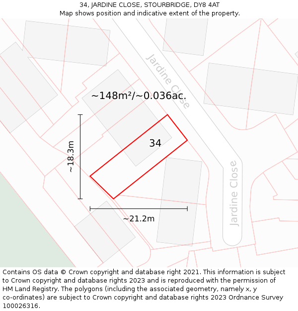 34, JARDINE CLOSE, STOURBRIDGE, DY8 4AT: Plot and title map