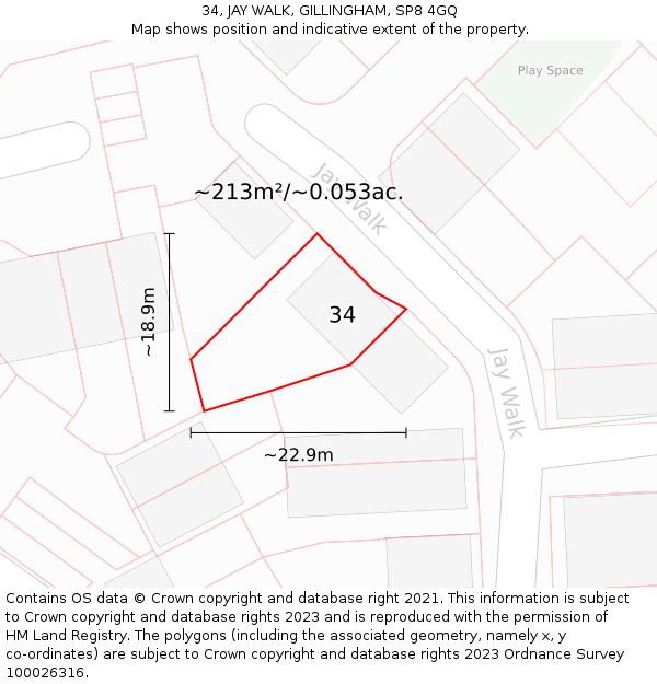 34, JAY WALK, GILLINGHAM, SP8 4GQ: Plot and title map