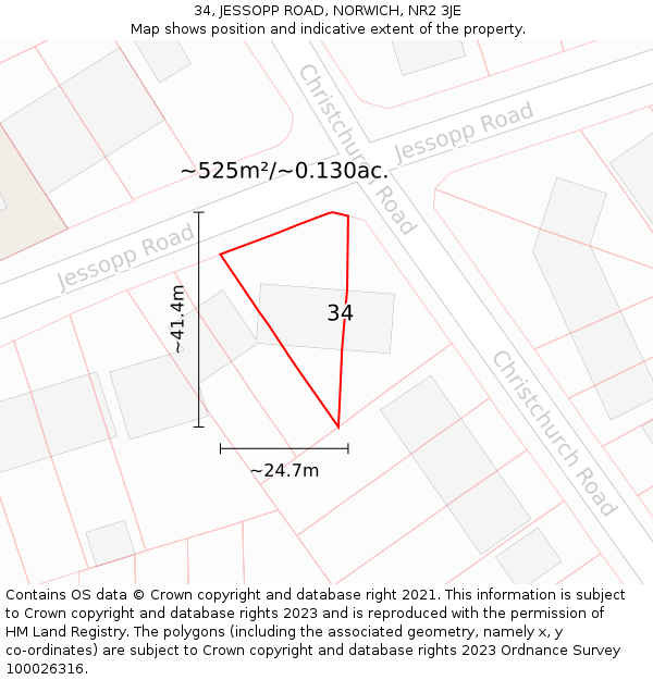 34, JESSOPP ROAD, NORWICH, NR2 3JE: Plot and title map