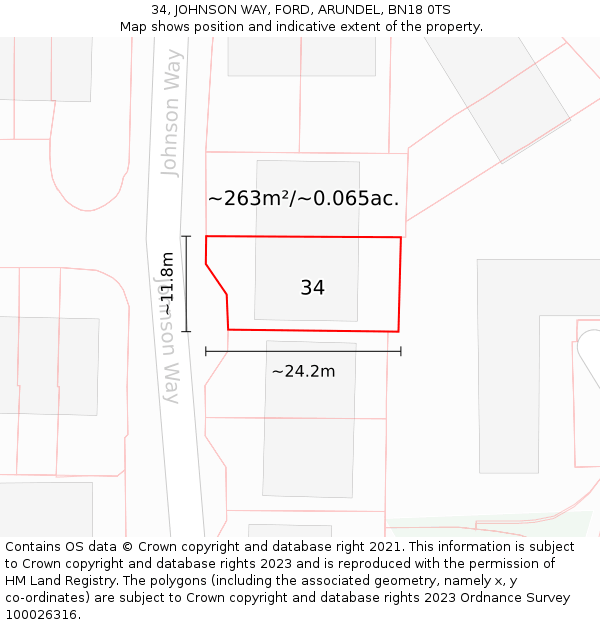 34, JOHNSON WAY, FORD, ARUNDEL, BN18 0TS: Plot and title map