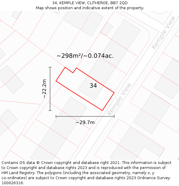 34, KEMPLE VIEW, CLITHEROE, BB7 2QD: Plot and title map