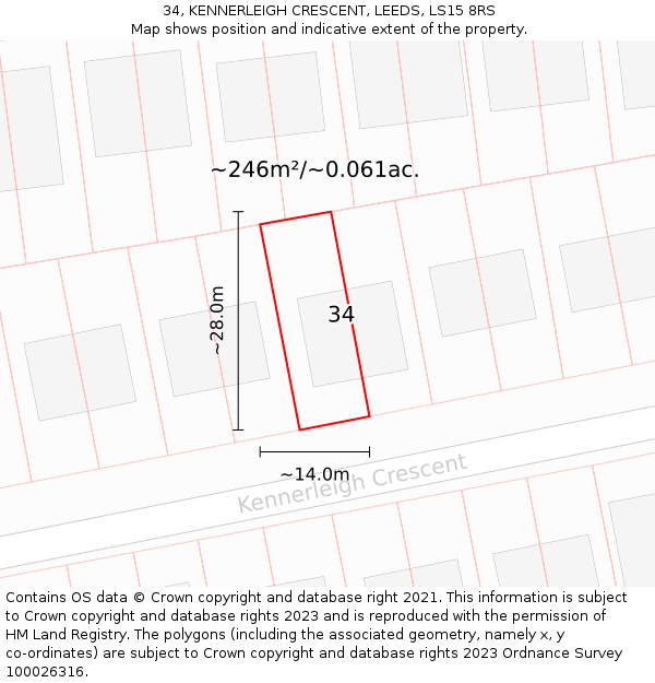 34, KENNERLEIGH CRESCENT, LEEDS, LS15 8RS: Plot and title map