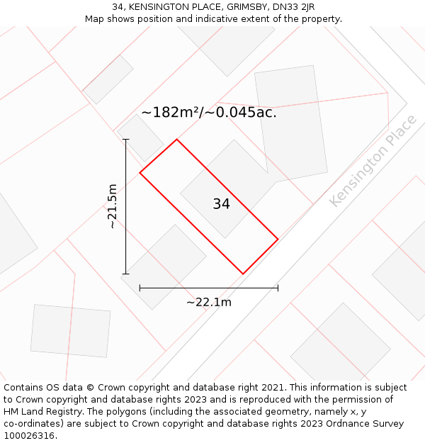 34, KENSINGTON PLACE, GRIMSBY, DN33 2JR: Plot and title map