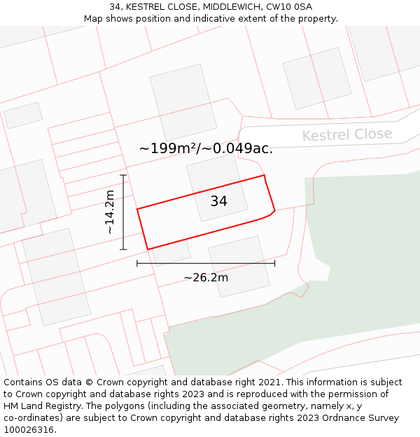 34, KESTREL CLOSE, MIDDLEWICH, CW10 0SA: Plot and title map