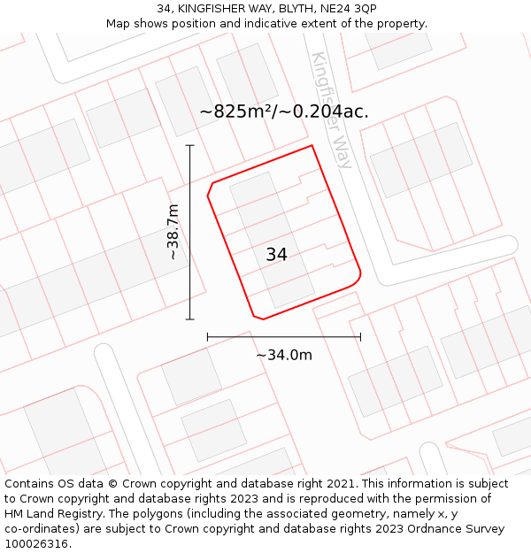 34, KINGFISHER WAY, BLYTH, NE24 3QP: Plot and title map