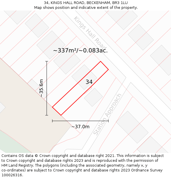 34, KINGS HALL ROAD, BECKENHAM, BR3 1LU: Plot and title map