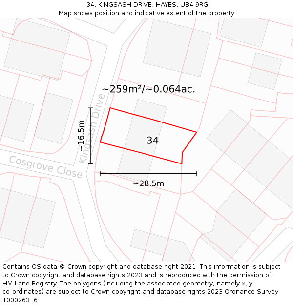 34, KINGSASH DRIVE, HAYES, UB4 9RG: Plot and title map