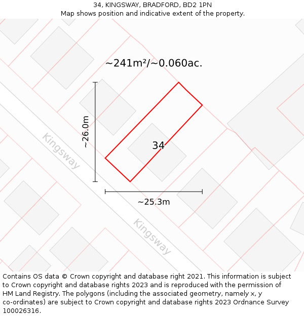 34, KINGSWAY, BRADFORD, BD2 1PN: Plot and title map