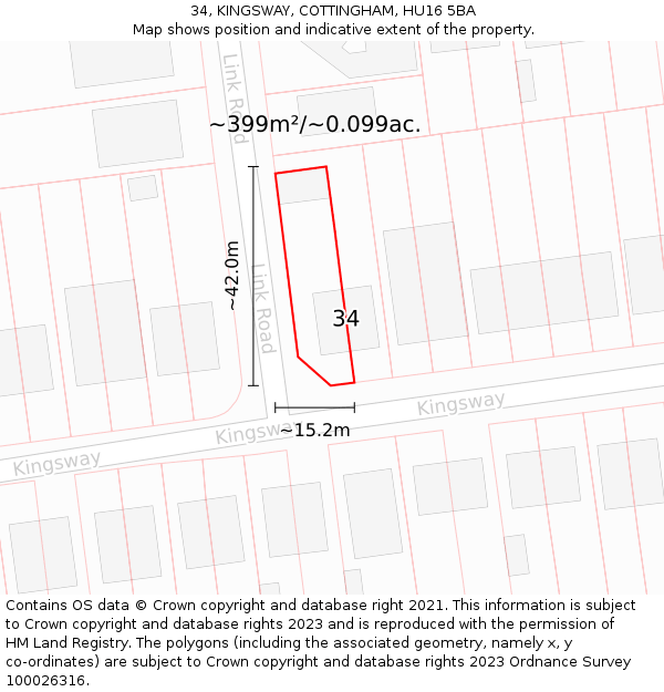 34, KINGSWAY, COTTINGHAM, HU16 5BA: Plot and title map