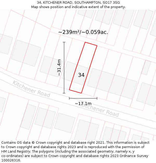 34, KITCHENER ROAD, SOUTHAMPTON, SO17 3SG: Plot and title map