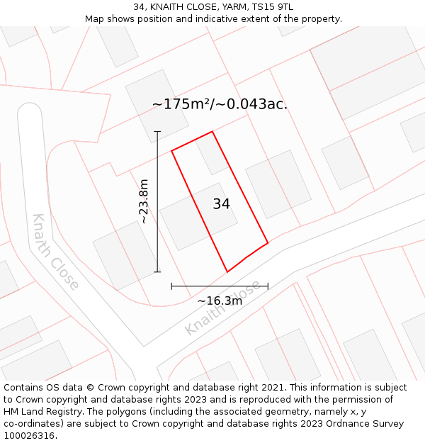 34, KNAITH CLOSE, YARM, TS15 9TL: Plot and title map