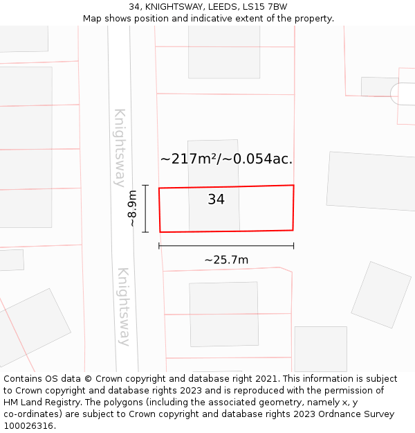 34, KNIGHTSWAY, LEEDS, LS15 7BW: Plot and title map