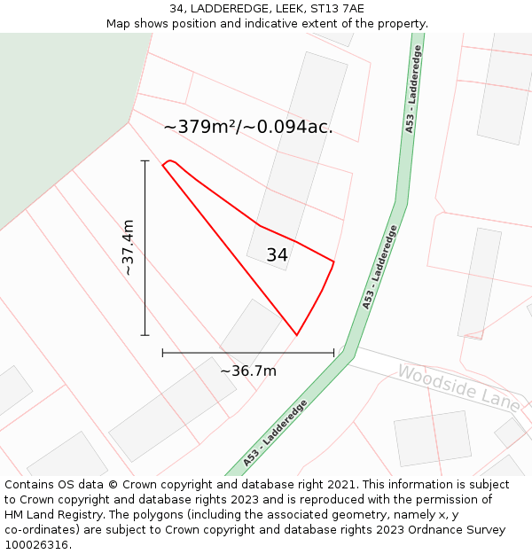 34, LADDEREDGE, LEEK, ST13 7AE: Plot and title map