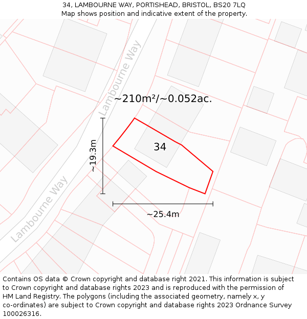 34, LAMBOURNE WAY, PORTISHEAD, BRISTOL, BS20 7LQ: Plot and title map