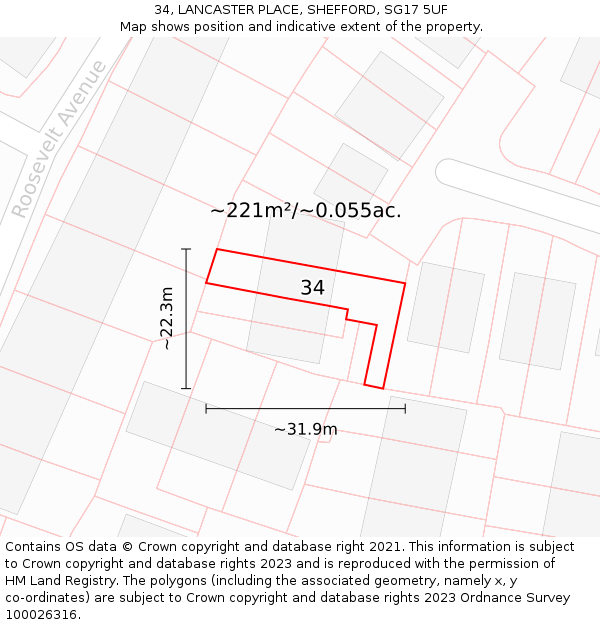 34, LANCASTER PLACE, SHEFFORD, SG17 5UF: Plot and title map