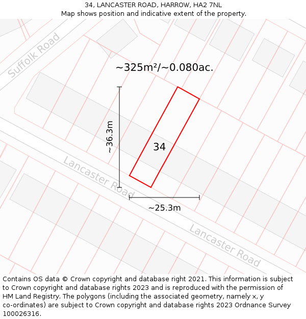 34, LANCASTER ROAD, HARROW, HA2 7NL: Plot and title map