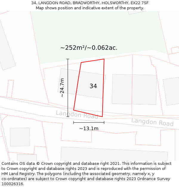 34, LANGDON ROAD, BRADWORTHY, HOLSWORTHY, EX22 7SF: Plot and title map