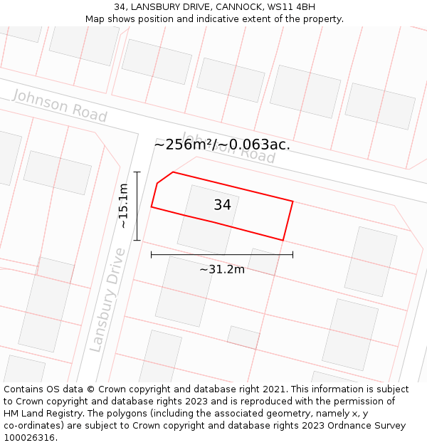 34, LANSBURY DRIVE, CANNOCK, WS11 4BH: Plot and title map