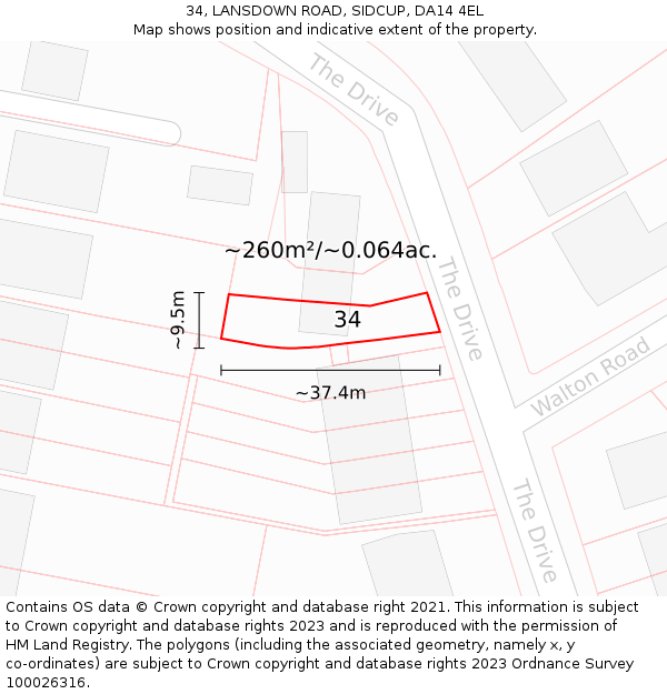 34, LANSDOWN ROAD, SIDCUP, DA14 4EL: Plot and title map
