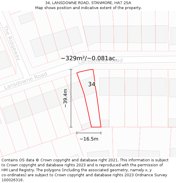 34, LANSDOWNE ROAD, STANMORE, HA7 2SA: Plot and title map
