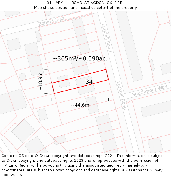 34, LARKHILL ROAD, ABINGDON, OX14 1BL: Plot and title map