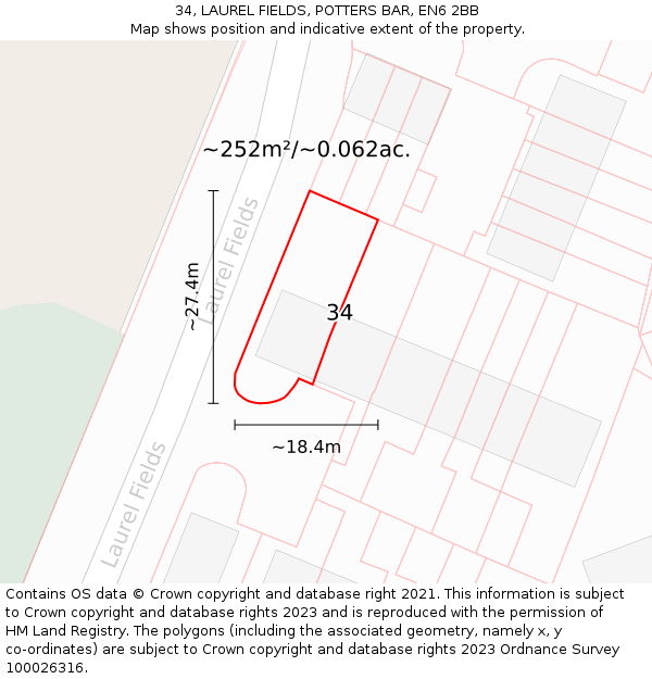 34, LAUREL FIELDS, POTTERS BAR, EN6 2BB: Plot and title map