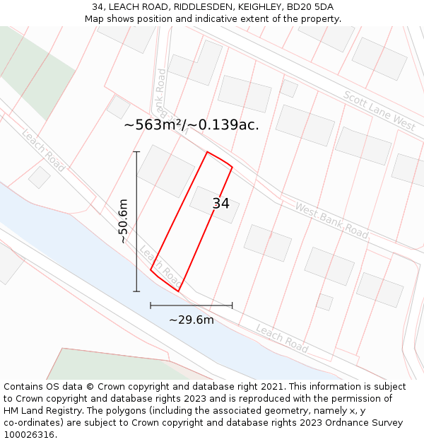 34, LEACH ROAD, RIDDLESDEN, KEIGHLEY, BD20 5DA: Plot and title map