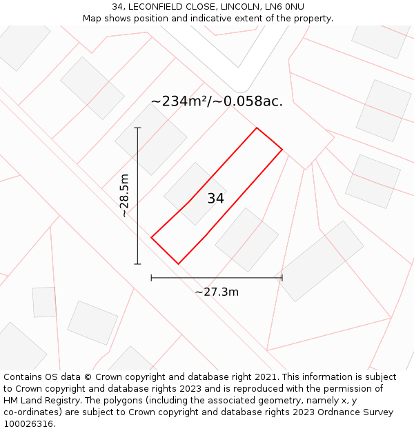 34, LECONFIELD CLOSE, LINCOLN, LN6 0NU: Plot and title map