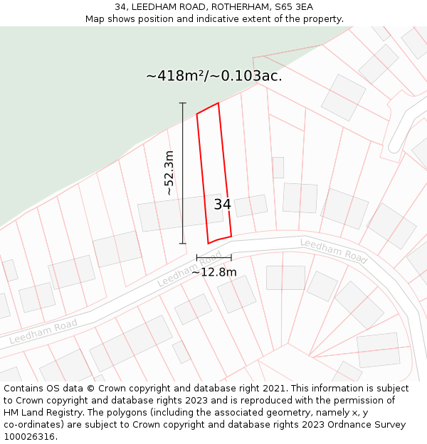 34, LEEDHAM ROAD, ROTHERHAM, S65 3EA: Plot and title map