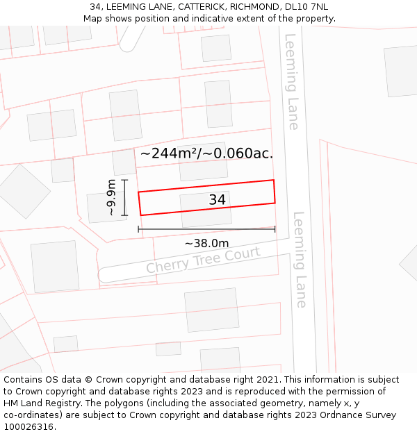 34, LEEMING LANE, CATTERICK, RICHMOND, DL10 7NL: Plot and title map