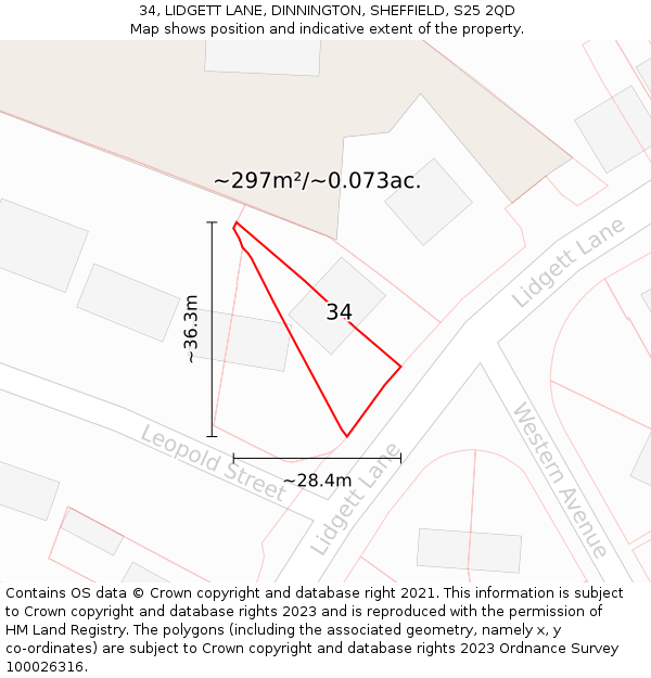 34, LIDGETT LANE, DINNINGTON, SHEFFIELD, S25 2QD: Plot and title map
