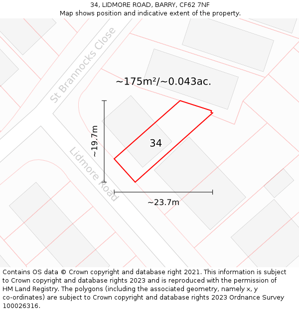 34, LIDMORE ROAD, BARRY, CF62 7NF: Plot and title map