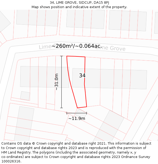 34, LIME GROVE, SIDCUP, DA15 8PJ: Plot and title map