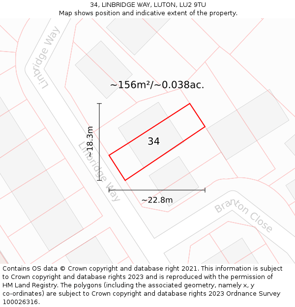 34, LINBRIDGE WAY, LUTON, LU2 9TU: Plot and title map