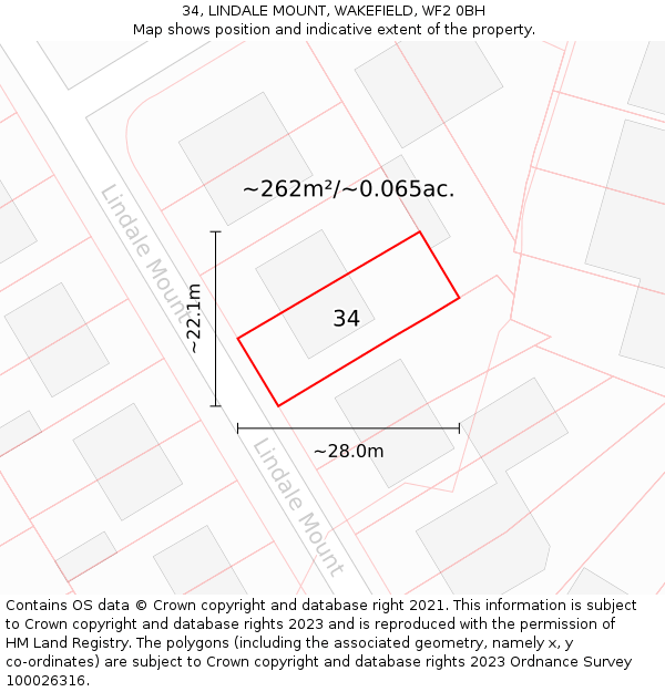 34, LINDALE MOUNT, WAKEFIELD, WF2 0BH: Plot and title map