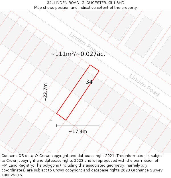 34, LINDEN ROAD, GLOUCESTER, GL1 5HD: Plot and title map