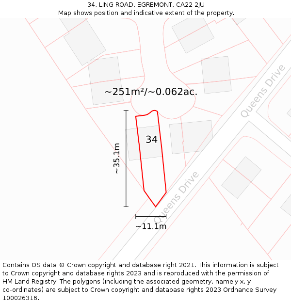 34, LING ROAD, EGREMONT, CA22 2JU: Plot and title map