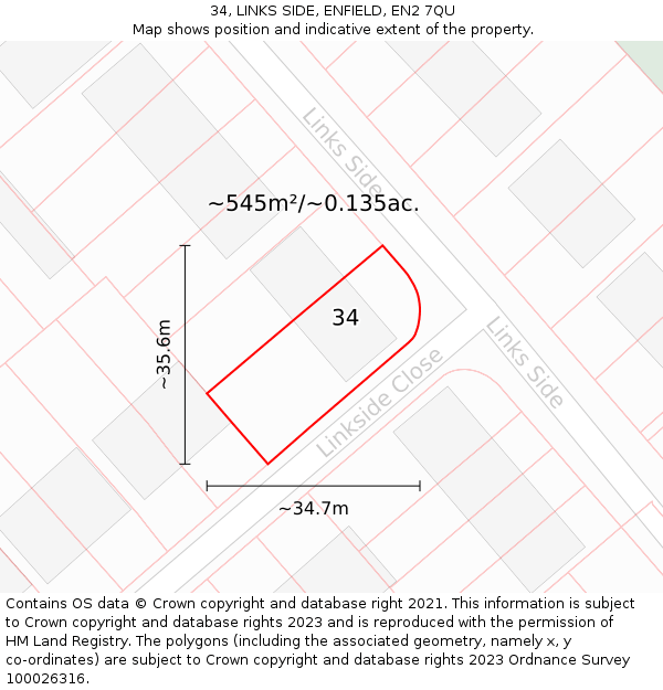 34, LINKS SIDE, ENFIELD, EN2 7QU: Plot and title map