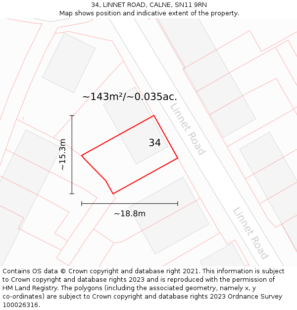 34, LINNET ROAD, CALNE, SN11 9RN: Plot and title map