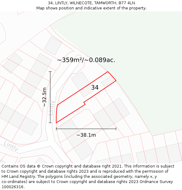 34, LINTLY, WILNECOTE, TAMWORTH, B77 4LN: Plot and title map