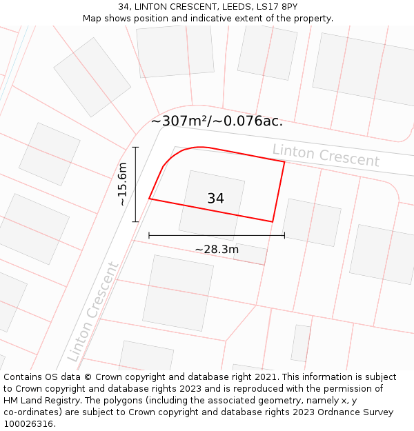 34, LINTON CRESCENT, LEEDS, LS17 8PY: Plot and title map