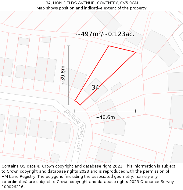 34, LION FIELDS AVENUE, COVENTRY, CV5 9GN: Plot and title map