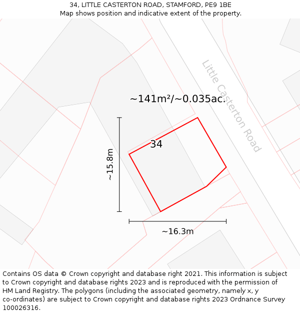 34, LITTLE CASTERTON ROAD, STAMFORD, PE9 1BE: Plot and title map