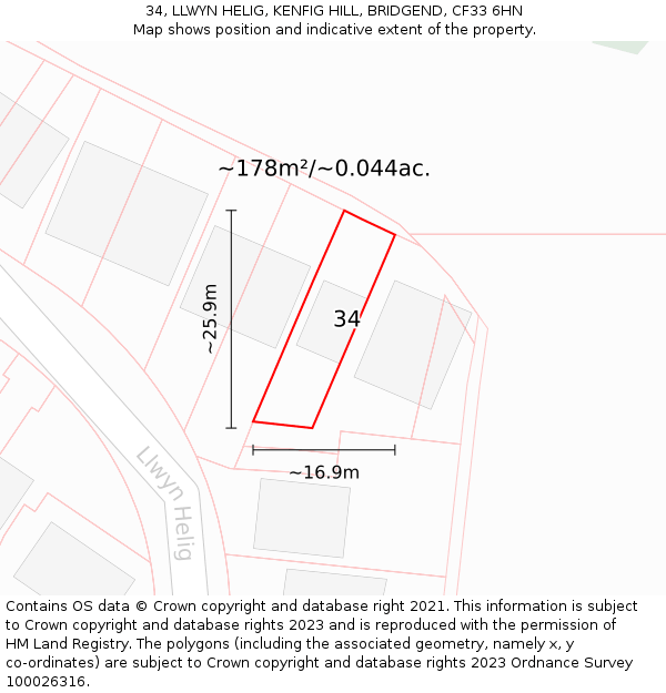34, LLWYN HELIG, KENFIG HILL, BRIDGEND, CF33 6HN: Plot and title map